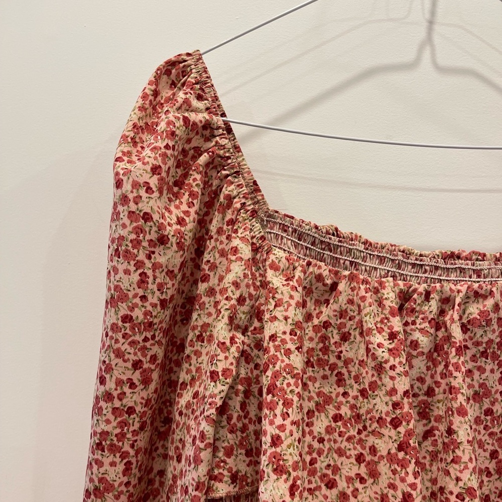 ✨BEAUTIFUL✨ Red Pink Floral Maxi Dress with Ruffles - size L - Picture 6 of 10